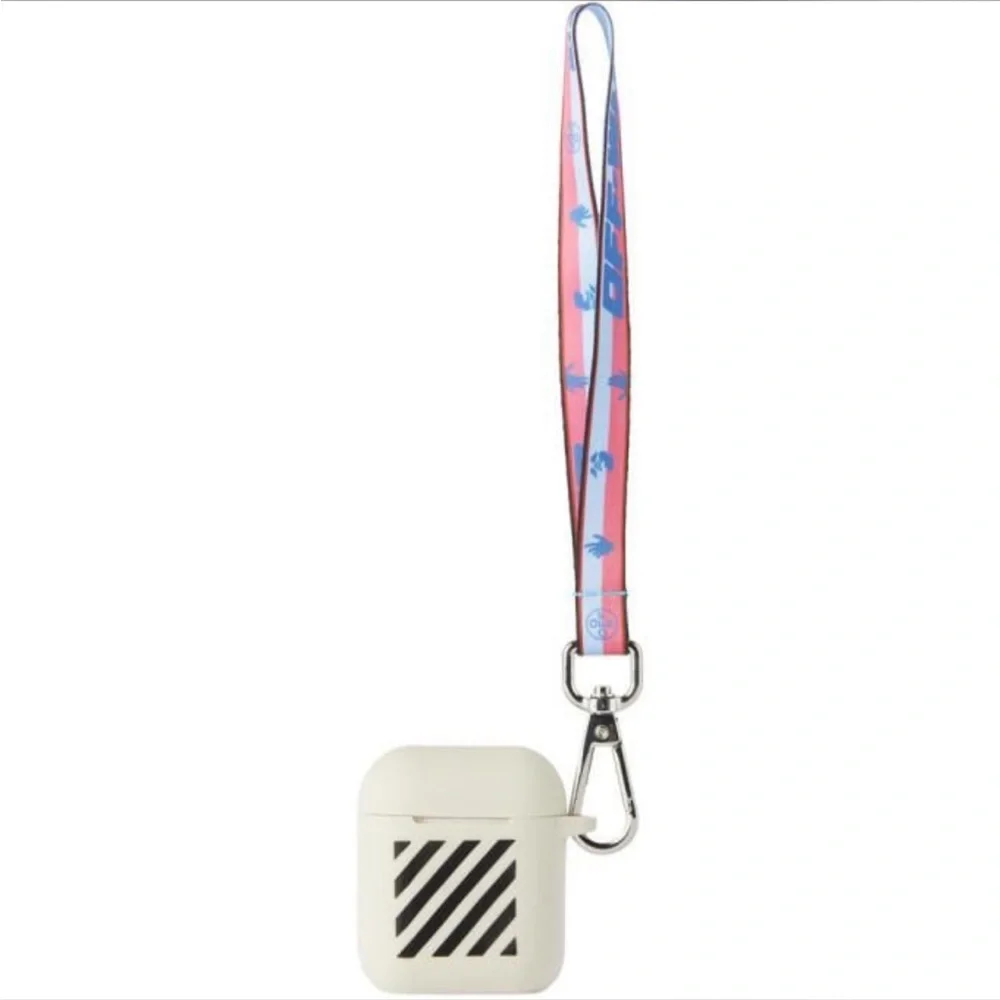 NIB Off-White WITH STRAP AirPods Case - Diagonal design White and Black